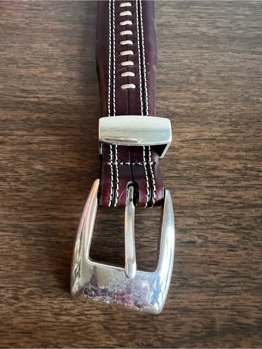 Vintage ONYX by Brighton Belt 42 Brown Leather Whipstitch Silver Western